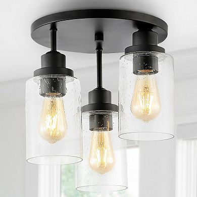 Jonah Bohemian Farmhouse Iron/seeded Glass Led Semi Flush Mount