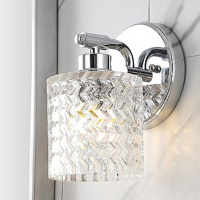 Spaulding Vintage Iron Chevron Pattern Glass Farmhouse Cottage Led Vanity Light