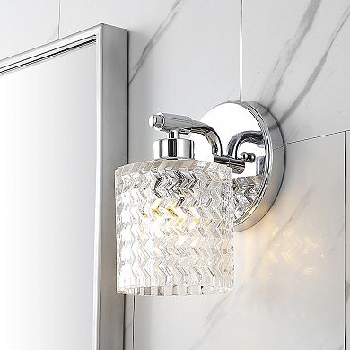 Spaulding Vintage Iron Chevron Pattern Glass Farmhouse Cottage Led Vanity Light