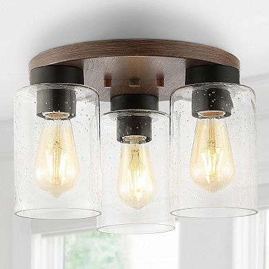 Nola Bohemian Farmhouse Iron/seeded Glass Led Semi Flush Mount