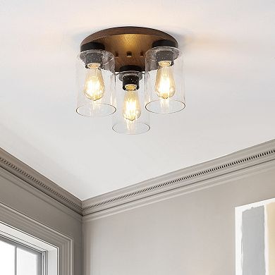 Nola Bohemian Farmhouse Iron/seeded Glass Led Semi Flush Mount