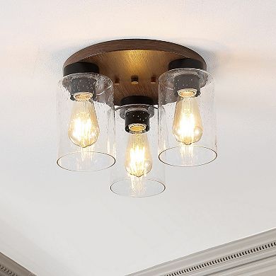 Nola Bohemian Farmhouse Iron/seeded Glass Led Semi Flush Mount