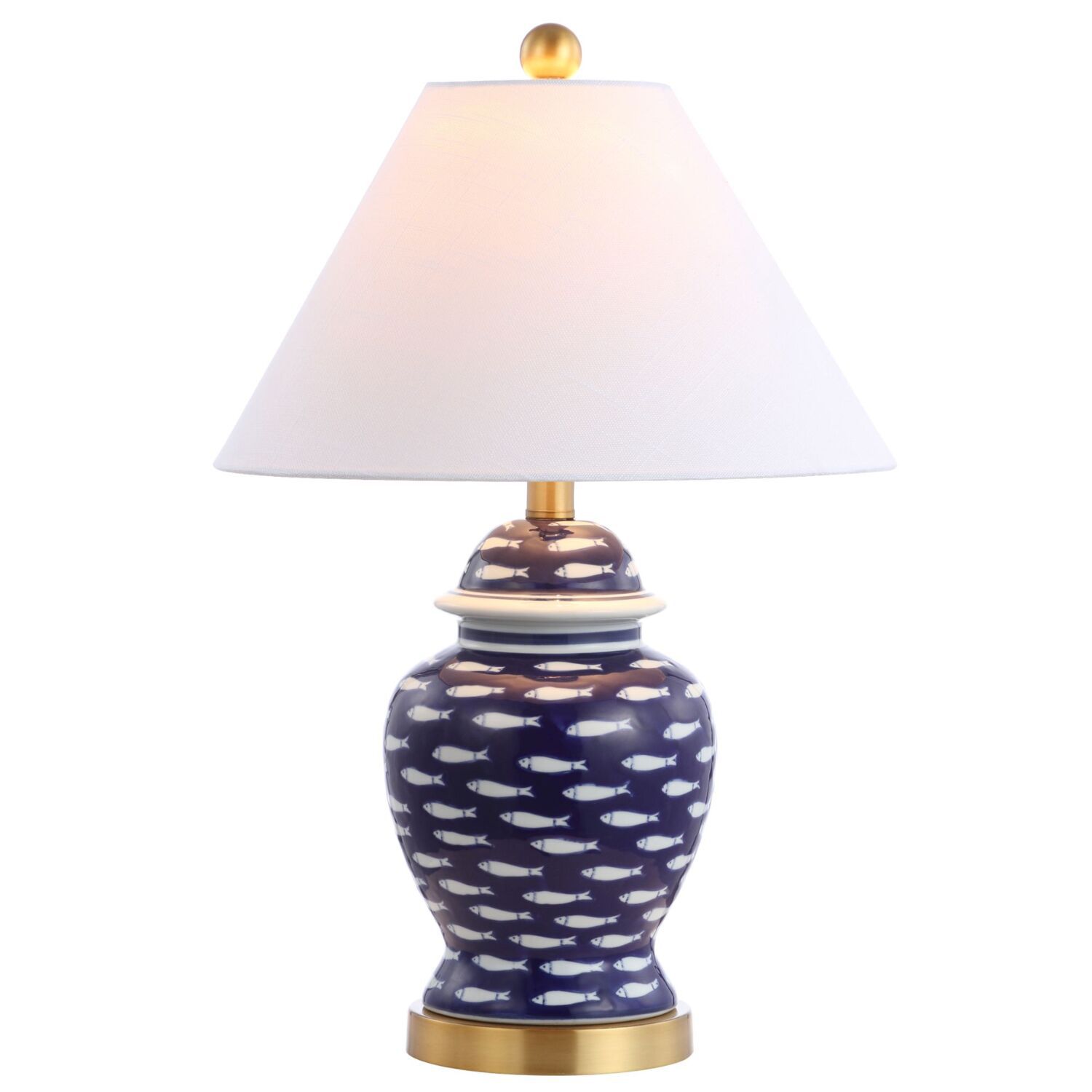 School Of Fish Ginger Jar Ceramicmetal Led Table Lamp