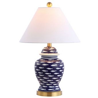 School Of Fish Ginger Jar Ceramicmetal Led Table Lamp