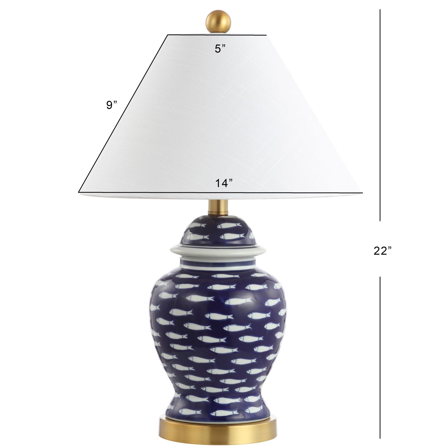School Of Fish Ginger Jar Ceramicmetal Led Table Lamp