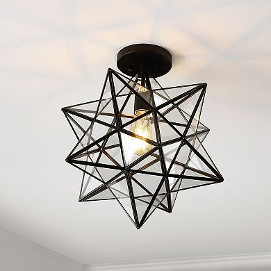 Ava Farmhouse Bohemian Iron/glass Led Semi Flush Mount