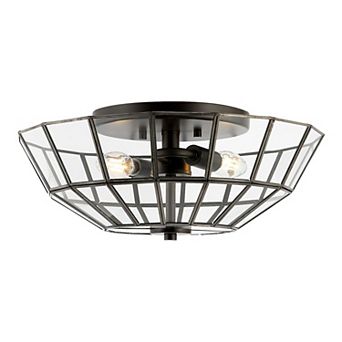 Theo Farmhouse Rustic Iron/glass Led Semi Flush Mount