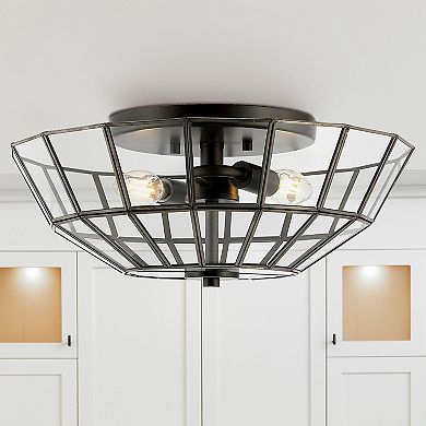 Theo Farmhouse Rustic Iron/glass Led Semi Flush Mount