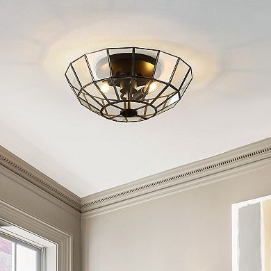 Theo Farmhouse Rustic Iron/glass Led Semi Flush Mount