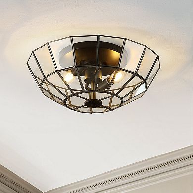 Theo Farmhouse Rustic Iron/glass Led Semi Flush Mount