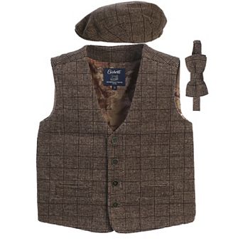 Gioberti Kid's 3 pc Tweed Vest With Matching Cap And Bow Tie