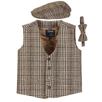 Gioberti Kid's 3 pc Tweed Vest With Matching Cap And Bow Tie