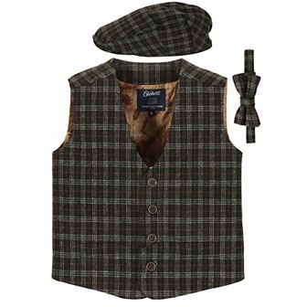 Gioberti Kid's 3 pc Tweed Vest With Matching Cap And Bow Tie