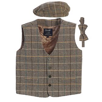 Gioberti Kid's 3 pc Tweed Vest With Matching Cap And Bow Tie