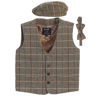 Gioberti Kid's 3 pc Tweed Vest With Matching Cap And Bow Tie