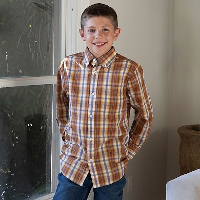 Gioberti Boy's Long Sleeve Button Down Plaid Checkered Shirt