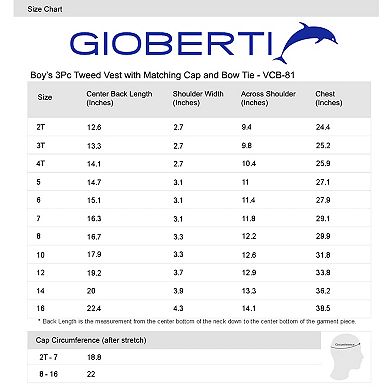 Gioberti Boy's 3pc Tweed Vest With Matching Cap And Bow Tie