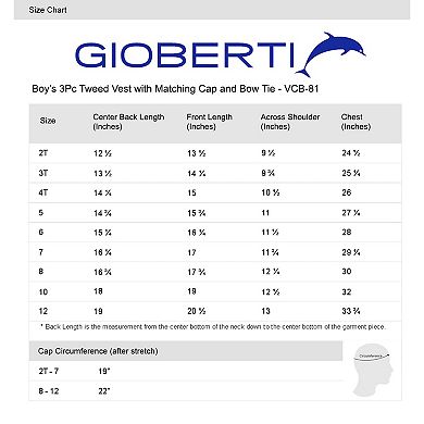 Gioberti Boy's 3pc Tweed Vest With Matching Cap And Bow Tie