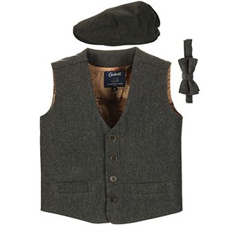 Gioberti Boy's 3 pc Tweed Vest With Matching Cap And Bow Tie