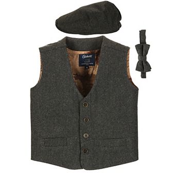 Gioberti Boy's 3 pc Tweed Vest With Matching Cap And Bow Tie