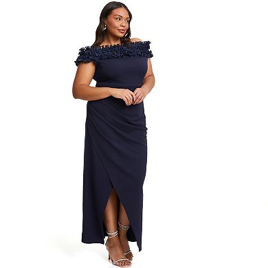 Quiz Women's Plus Size Ruffle Bardot Ruched Maxi Dress