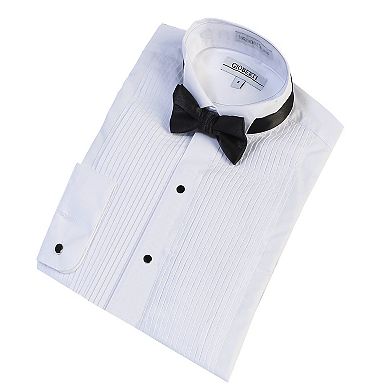 Gioberti Kid's Wing Tip Collar White Tuxedo Dress Shirt With Bow Tie And Metal Studs
