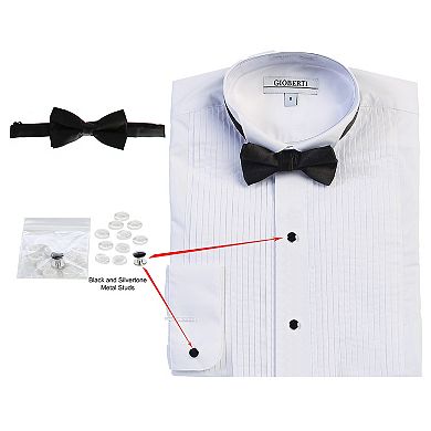 Gioberti Kid's Wing Tip Collar White Tuxedo Dress Shirt With Bow Tie And Metal Studs