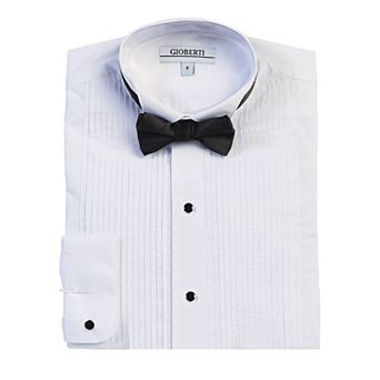 Gioberti Kid's Wing Tip Collar White Tuxedo Dress Shirt With Bow Tie And Metal Studs