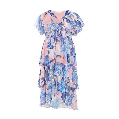 Quiz Women's Plus Size Chiffon Wrap Tiered Dip Dress