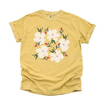 Pink Flowers And Buds Garment Dyed Tees