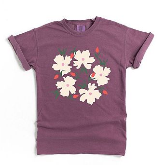 Pink Flowers And Buds Garment Dyed Tees