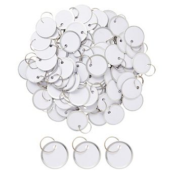 100-pack 1.2 Inch Blank Paper Key Label Tags With Metal Rimmed Rings, White