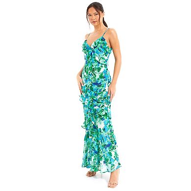 Quiz Women's Chiffon Floral Frill Maxi Dress