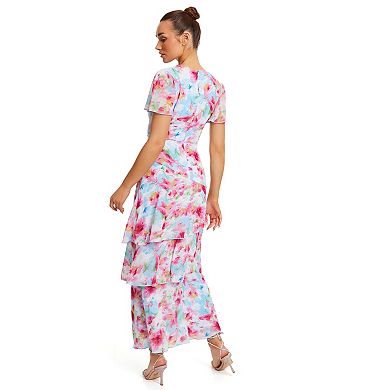 Quiz Women's Chiffon Floral V-neck Frill Maxi Dress