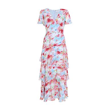 Quiz Women's Chiffon Floral V-neck Frill Maxi Dress