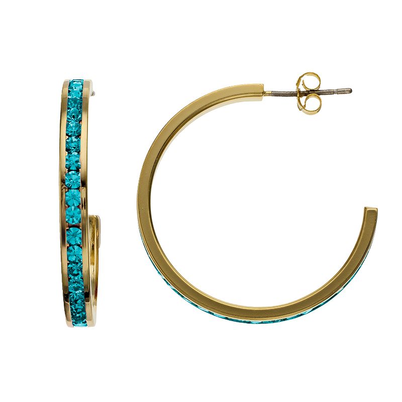 Traditions Jewelry Company 18k Gold Over Silver Crystal Birthstone Hoop Earrings, Women's, March