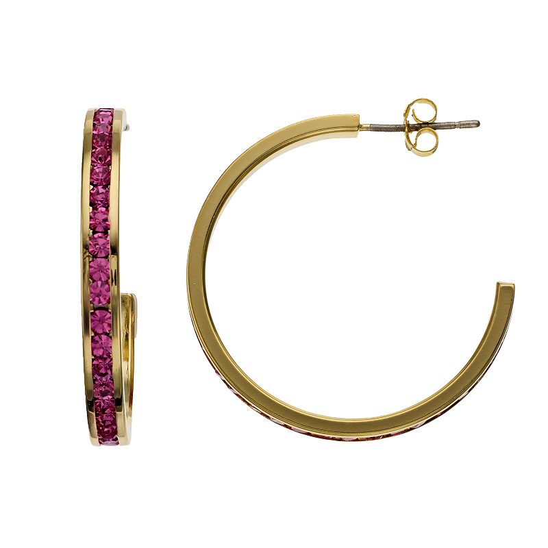 Traditions Jewelry Company 18k Gold Over Silver Crystal Birthstone Hoop Earrings, Women's, October