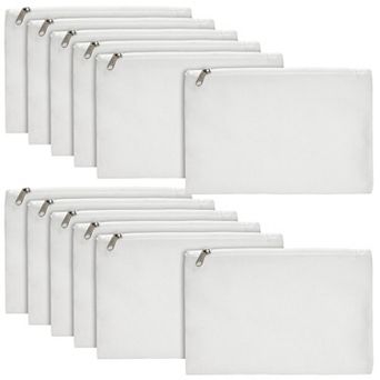 12-pack Bulk Blank Canvas Zipper Pouch Set, Canvas Pencil Pouch, 8x6 In