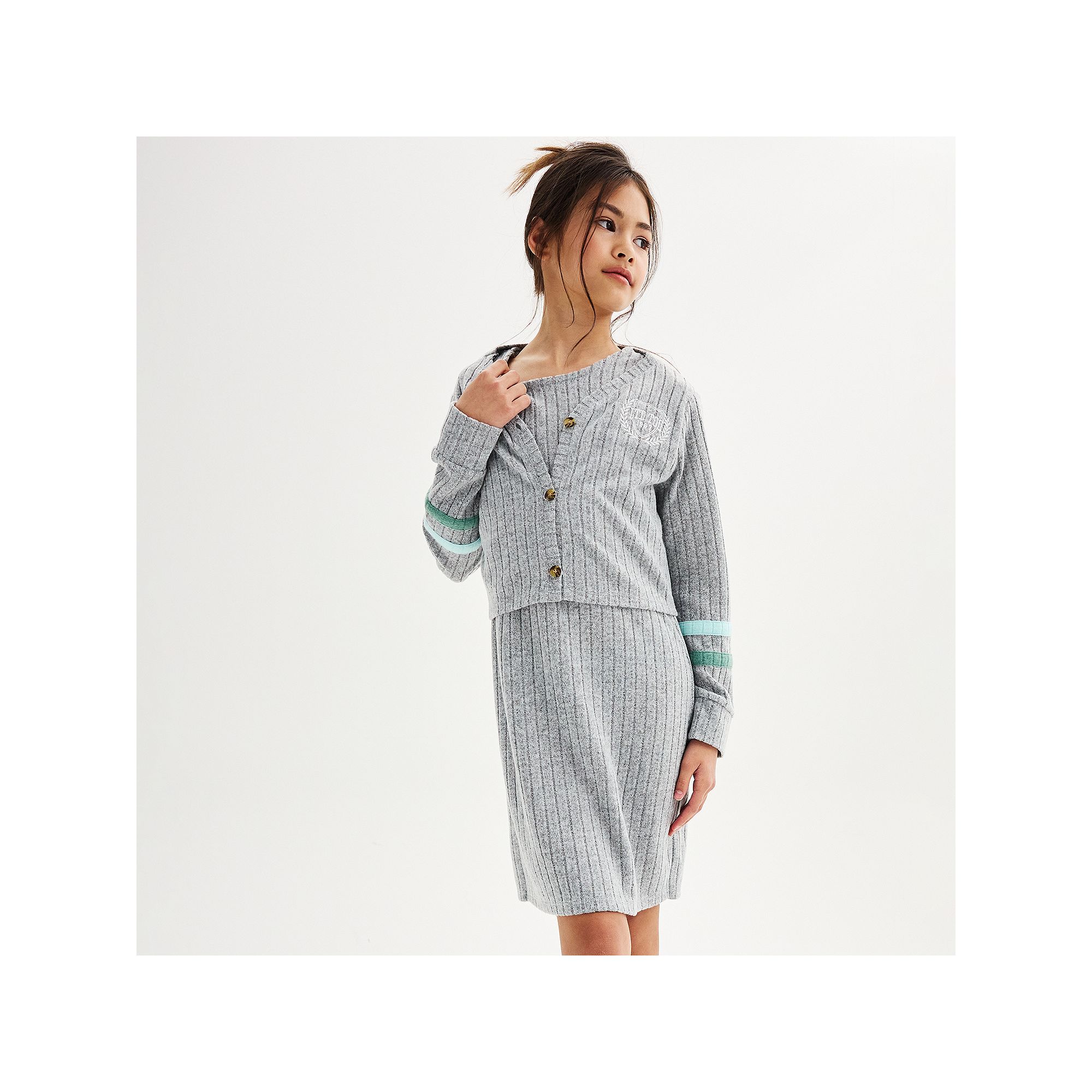 Girls 7-16 Limited Too Cardigan Twin Set Dress, Girls, Size: Medium, Gray