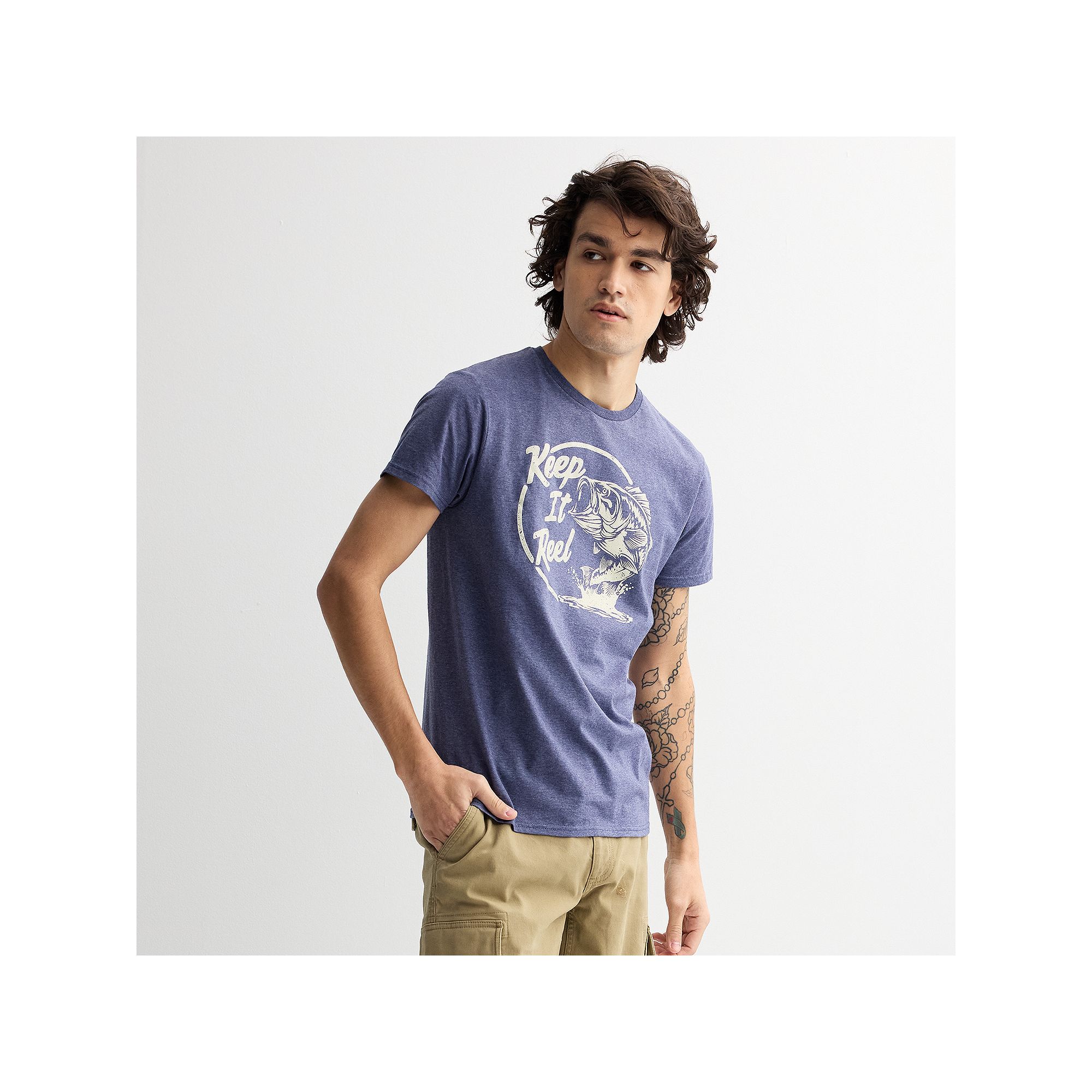 Mens Keep it Reel Graphic Tee, Size: Small, Navy Grey