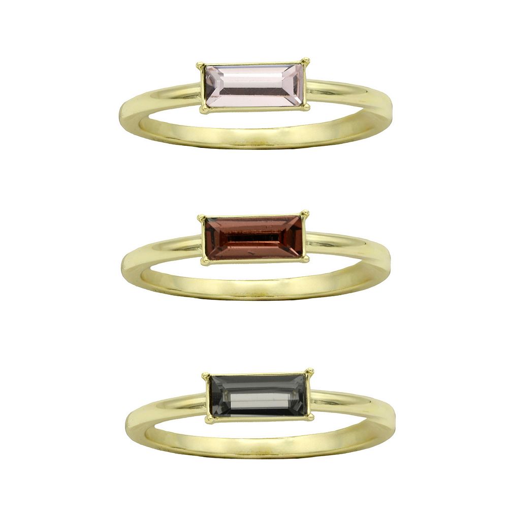 City Luxe Gold Tone Trio Multi-Color Crystal Baguette Rings