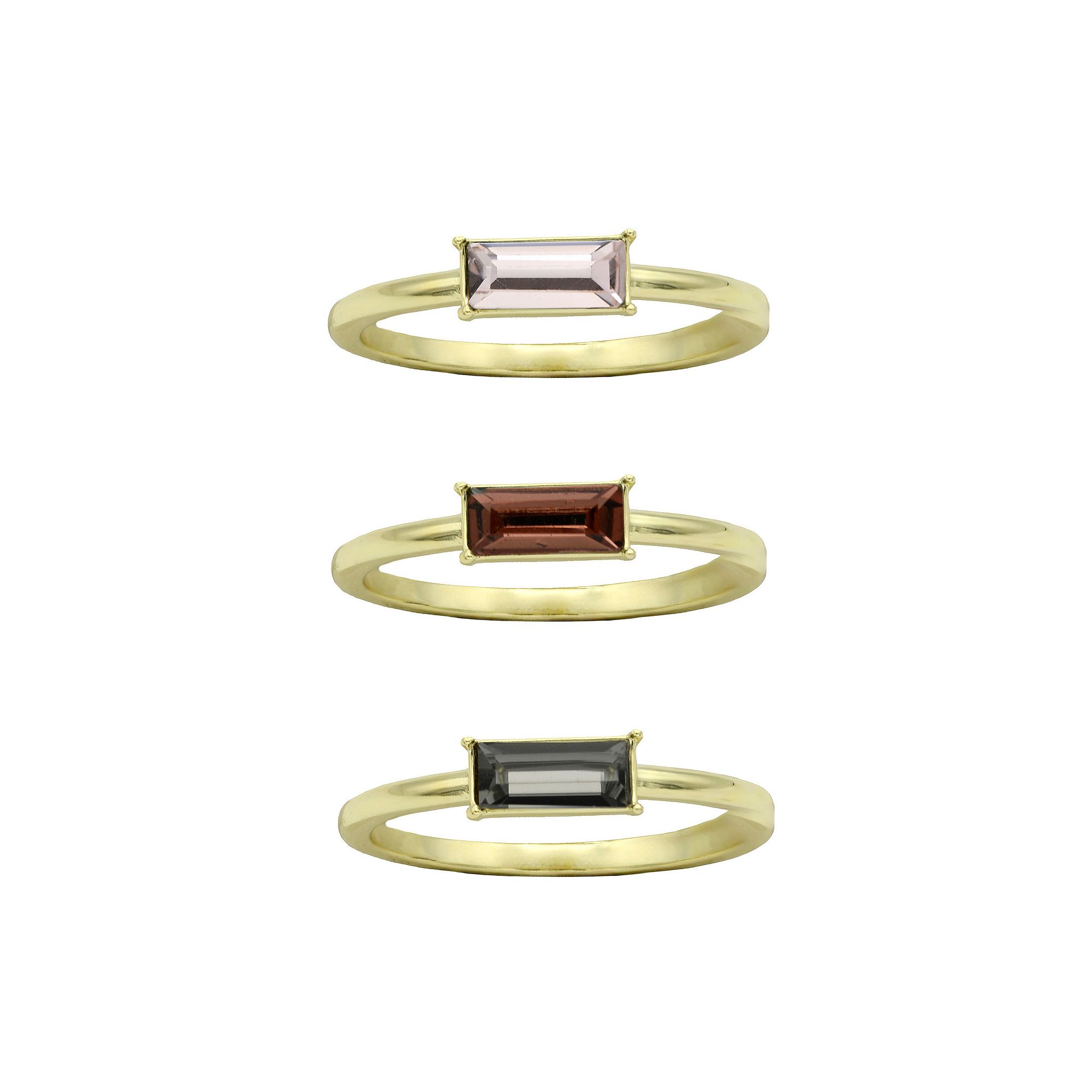 City Luxe Gold Tone Trio Multi-Color Crystal Baguette Rings, Womens, Size: