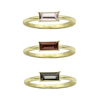 City Luxe Gold Tone Trio Multi-Color Crystal Baguette Rings