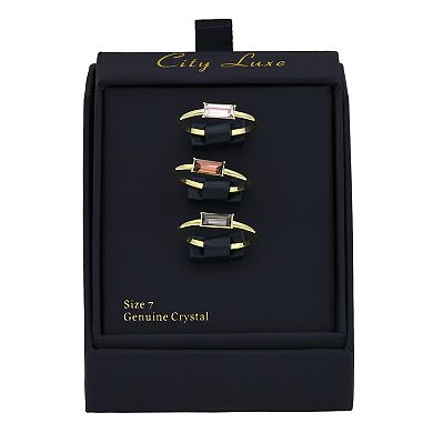 City Luxe Gold Tone Trio Multi-Color Crystal Baguette Rings