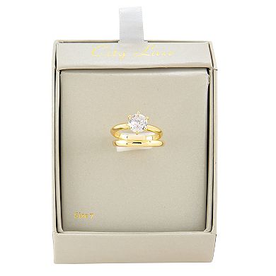 City Luxe Gold Tone Cubic Zirconia Duo Wedding Ring Set