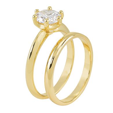 City Luxe Gold Tone Cubic Zirconia Duo Wedding Ring Set
