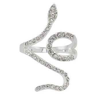 City Luxe Silver Tone Crystal Pave Snake Ring