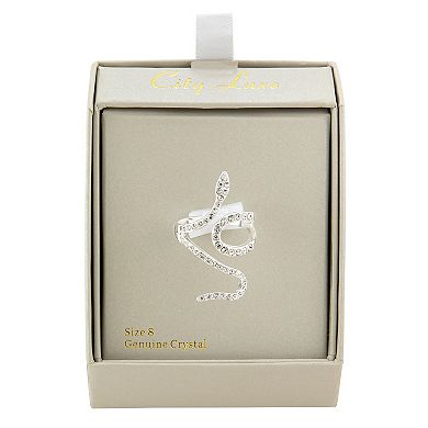 City Luxe Silver Tone Crystal Pave Snake Ring