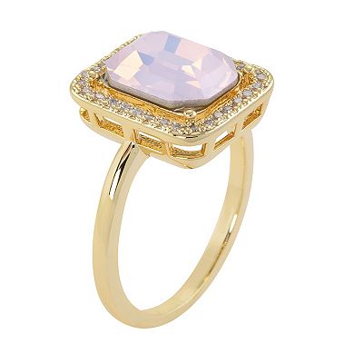 City Luxe Gold Tone Pink Opal Crystal & Cubic Zirconia Halo Ring