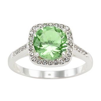 City Luxe Silver Tone Green Crystal & Pave Halo Ring